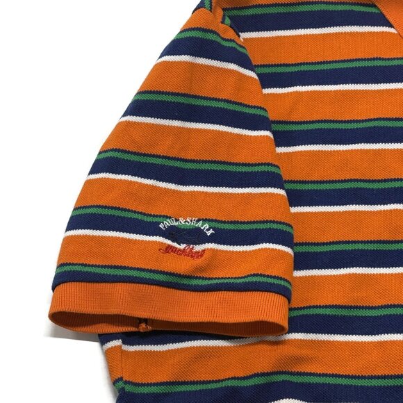 Paul & Shark Polo Shirt Womens XXL Short Sleeve Orange Striped Crest Logo Patch - Picture 4 of 9
